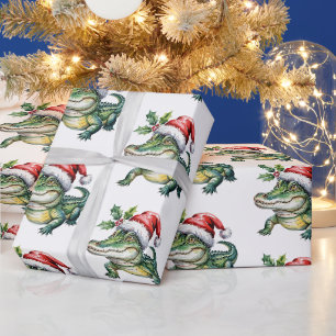 Papier Cadeau Motif de Noël avec alligators-crocodiles tendance 
