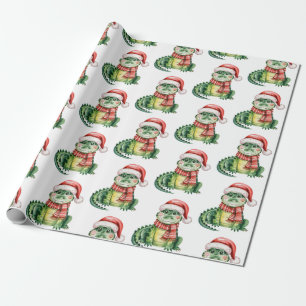 Papier Cadeau Motif de Noël avec alligators-crocodiles tendance 