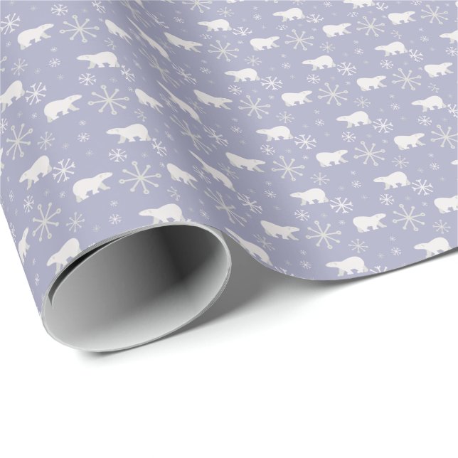 Papier Cadeau Motif de Noël avec ours polaires et flocons de nei (Coin rond)