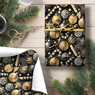 Papier Cadeau Motif de Noël Black Gold #12 ID1009