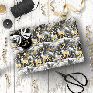 Papier Cadeau Motif de Noël Black Gold #14 ID1009