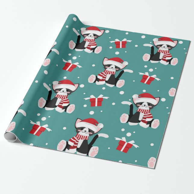 Papier Cadeau Motif de Noël Black Kitty (Déroulé)
