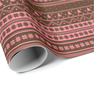 Papier Cadeau Motif de Noël Brown et rose nordique