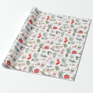 Papier Cadeau Motif de Noël Cheval Rocse Patinage de glace Cade