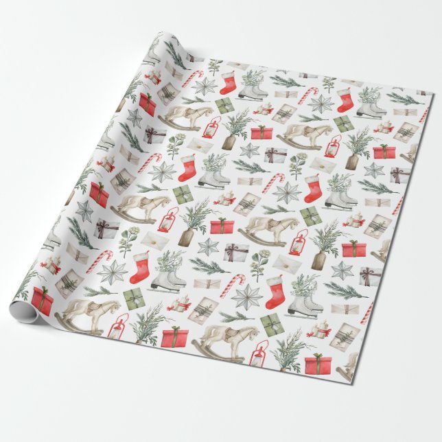 Papier Cadeau Motif de Noël Cheval Rocse Patinage de glace Cadea (Déroulé)