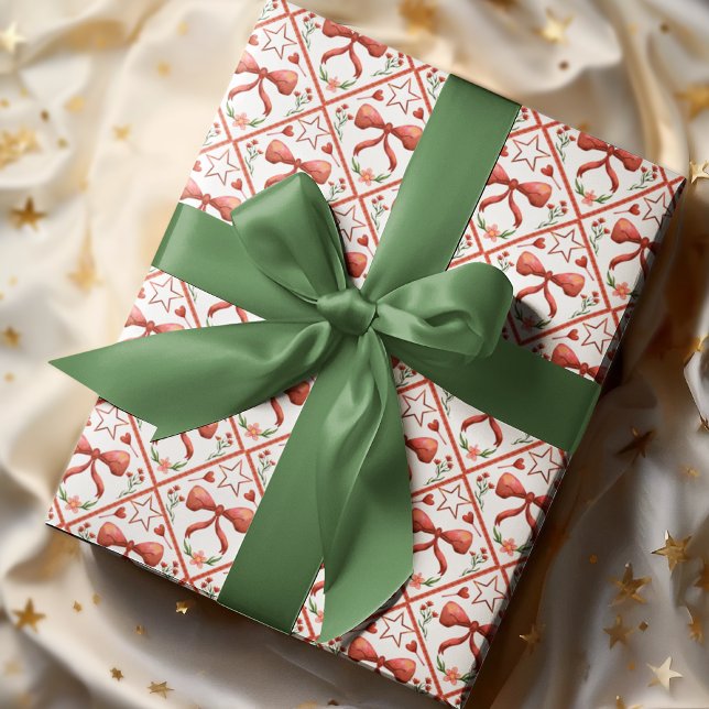 Papier Cadeau Motif de Noël Coquette Arc-en-ciel Rouge Aquarelle (Créateur téléchargé)