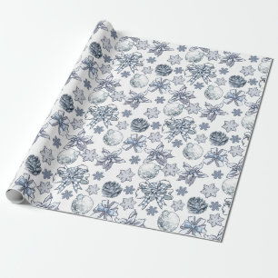 Papier Cadeau Motif de Noël d'argent blanc