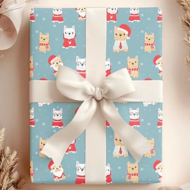 Papier Cadeau Motif de Noël de Bulldog français (Créateur téléchargé)