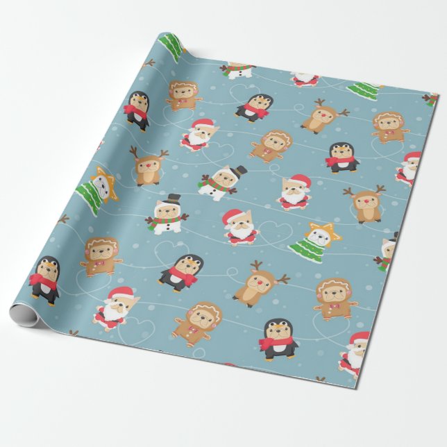 Papier Cadeau Motif de Noël de Bulldog français (Déroulé)