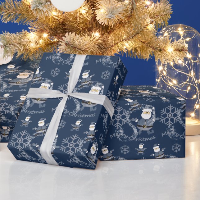 Papier Cadeau Motif de Noël de mode en denim de Père Noël (Vacances)