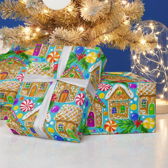Papier Cadeau Motif de Noël de pain d'épices (Vacances)