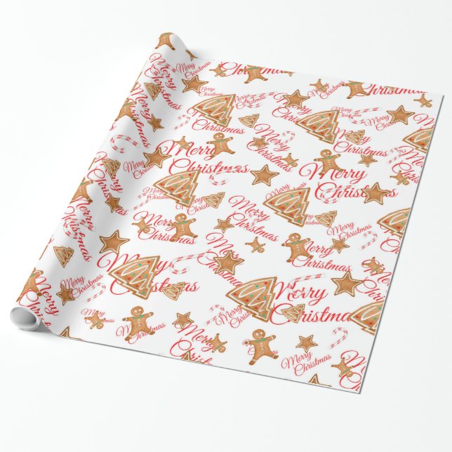 Papier Cadeau Motif de Noël de pain d'épices (Déroulé)