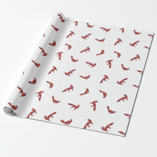Papier Cadeau Motif de Noël de renards roux sur la neige d'hiver (Déroulé)