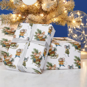 Papier Cadeau Motif de Noël de souris joyeux