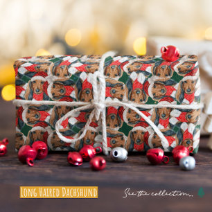 Papier Cadeau Motif de Noël de teckel à longs poils drôle