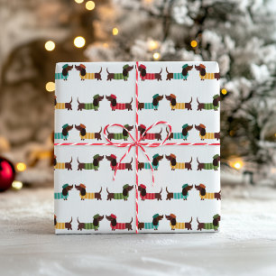 Papier Cadeau Motif de Noël de teckel coloré