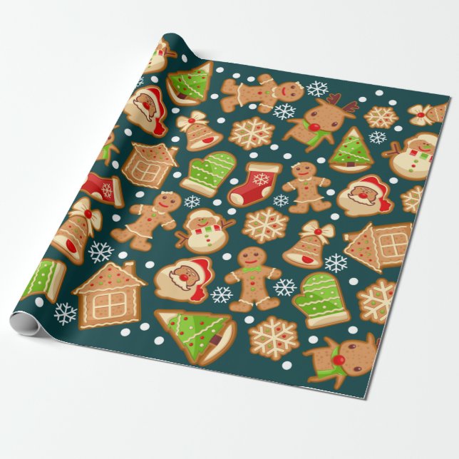 Papier Cadeau Motif de Noël des biscuits en pain d'épice (Déroulé)