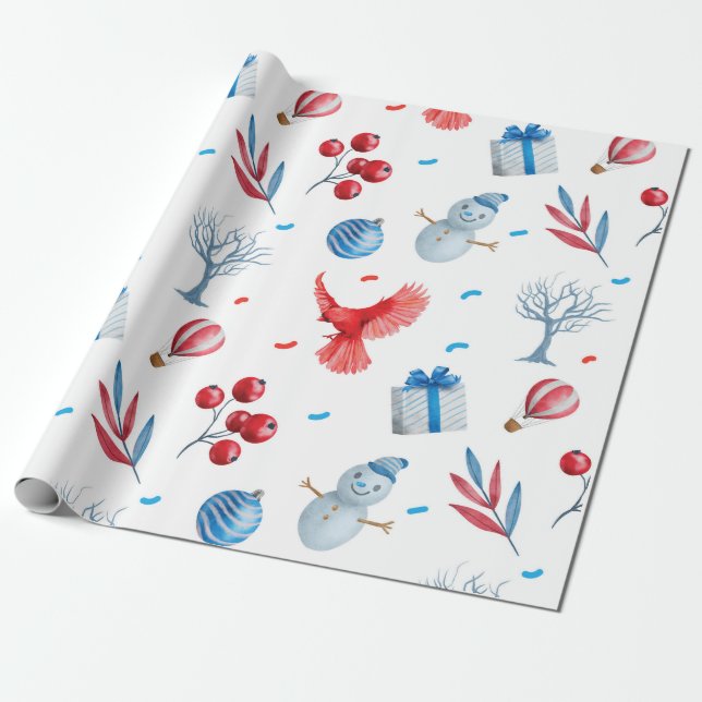 Papier Cadeau Motif de Noël des hommes de neige (Déroulé)