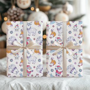 Papier Cadeau Motif de Noël doodle nordique fantaisiste mignon
