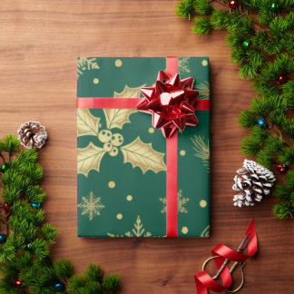 Papier Cadeau Motif de Noël doré élégant sans couture – Luxe H