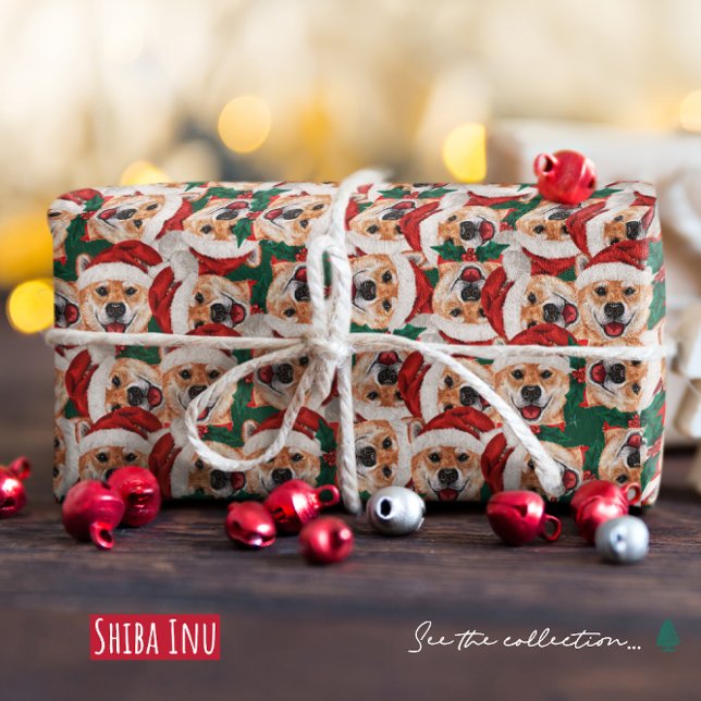 Papier Cadeau Motif de Noël drôle de Shiba Inu (Créateur téléchargé)