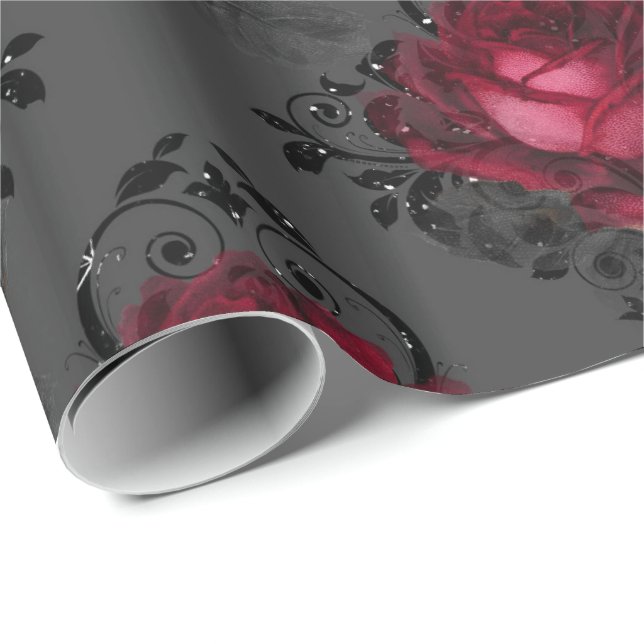 Papier Cadeau Motif de Noël du Grunge gothique floral (Coin rond)