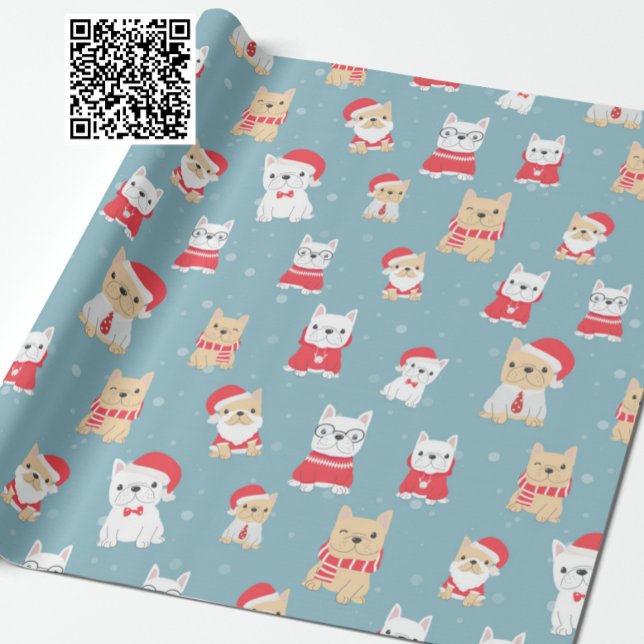 Papier Cadeau Motif de Noël du mignon Bulldog français (Créateur téléchargé)