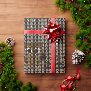 Papier Cadeau Motif de Noël du Nouvel An Tricoté avec des Hiboux