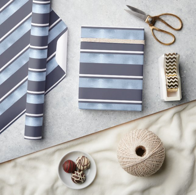 Papier Cadeau Motif de Noël en bande bleue ID862 (Artisanat)