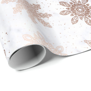 Papier Cadeau Motif de Noël en cuivre or et marbre flocon de nei