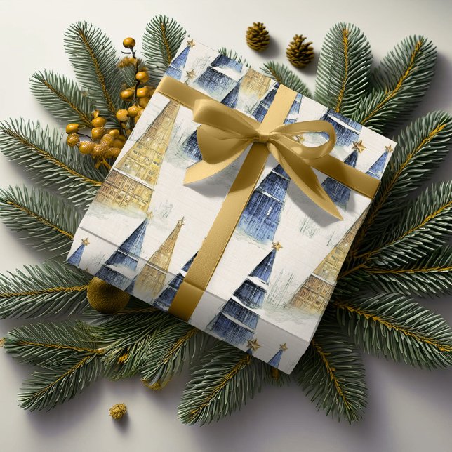 Papier Cadeau Motif de Noël en or bleu #8 ID1009 (Créateur téléchargé)