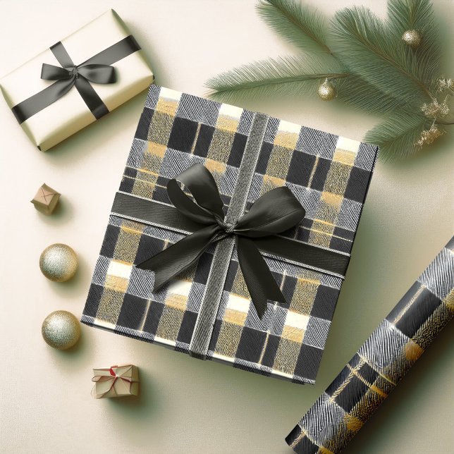 Papier Cadeau Motif de Noël en or noir n° 7 ID1009 (Créateur téléchargé)