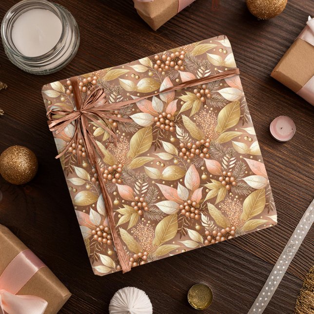 Papier Cadeau Motif de Noël en or rose #8 ID1009 (Créateur téléchargé)