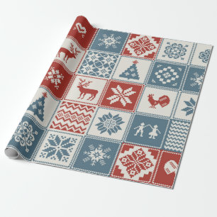 Papier Cadeau Motif de Noël en patchwork. Traditionel