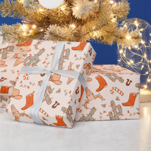 Papier Cadeau Motif de Noël esthétique Western Cowboy tendance