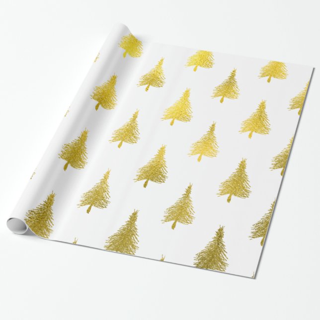 Papier Cadeau Motif de Noël Faux Gold Foil (Déroulé)
