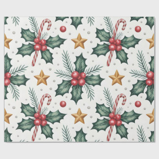 Papier Cadeau Motif de Noël festif avec cadeaux et ornements