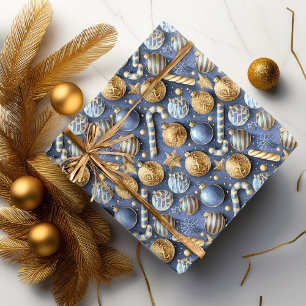 Papier Cadeau Motif de Noël Gold bleu#12 ID1009