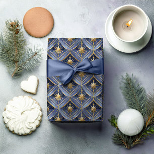 Papier Cadeau Motif de Noël Gold bleu#16 ID1009