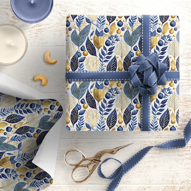 Papier Cadeau Motif de Noël Gold bleu#21 ID1009 (Créateur téléchargé)