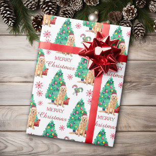 Papier Cadeau Motif de Noël Golden Retriever