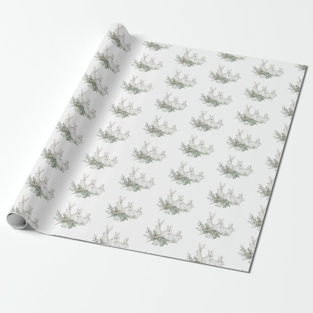Papier Cadeau Motif de Noël Lapin Blanc Lapin Lapin Lièvre Cadea (Déroulé)