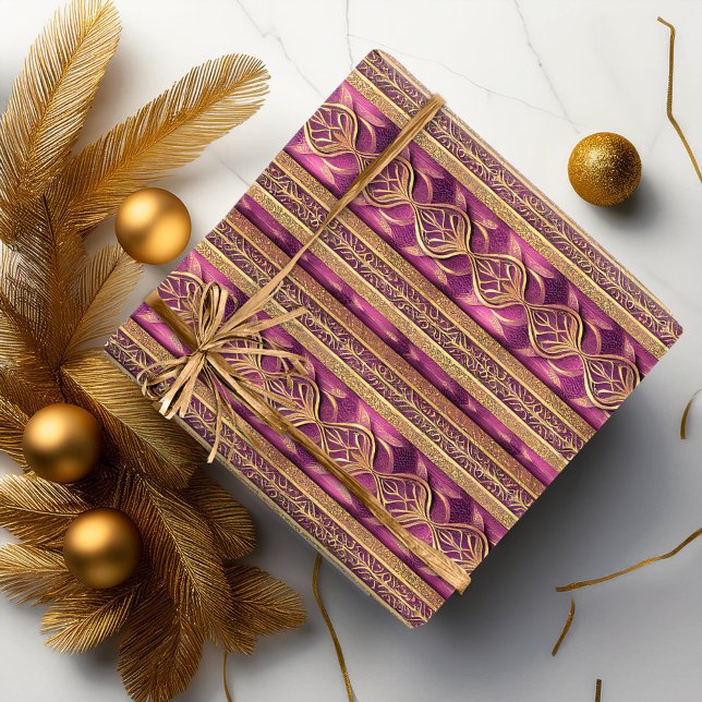 Papier Cadeau Motif de Noël Magenta Gold#27 ID1009 (Créateur téléchargé)
