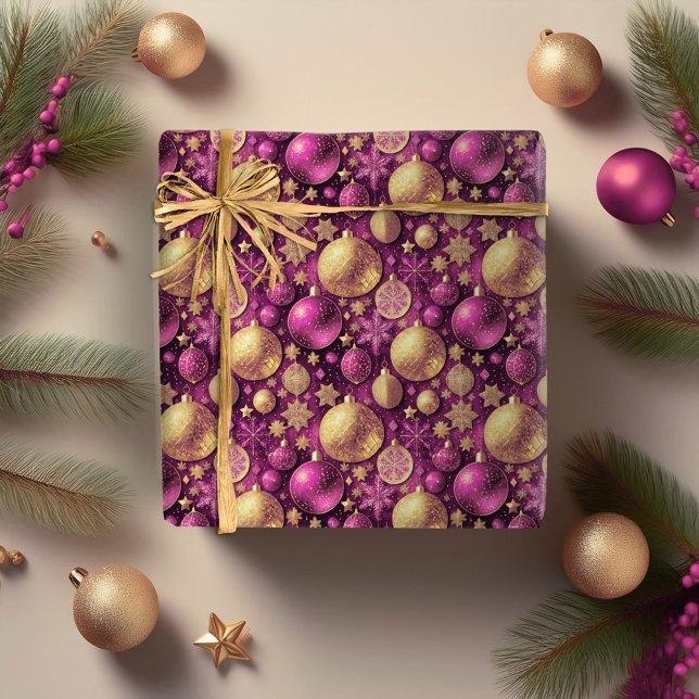 Papier Cadeau Motif de Noël Magenta Gold#31 ID1009 (Créateur téléchargé)