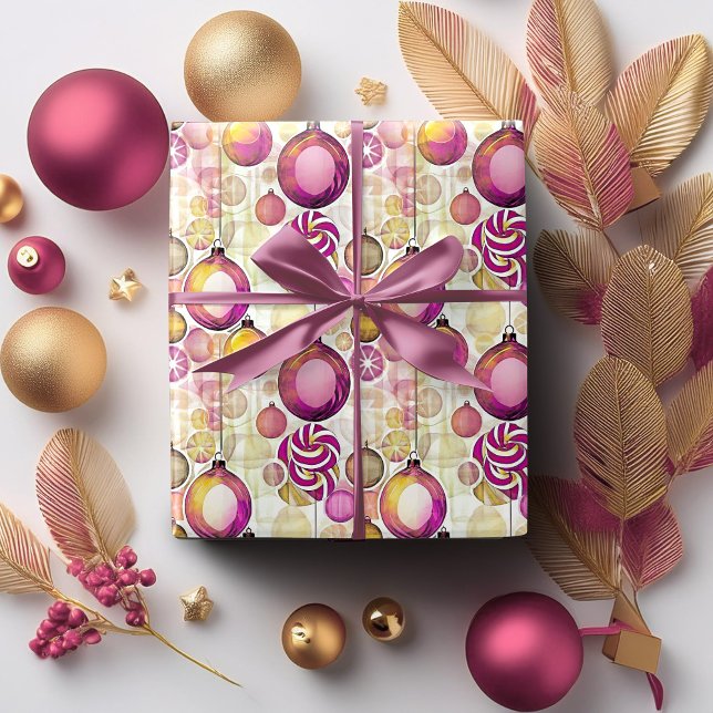 Papier Cadeau Motif de Noël Magenta Gold n° 6 ID1009 (Créateur téléchargé)