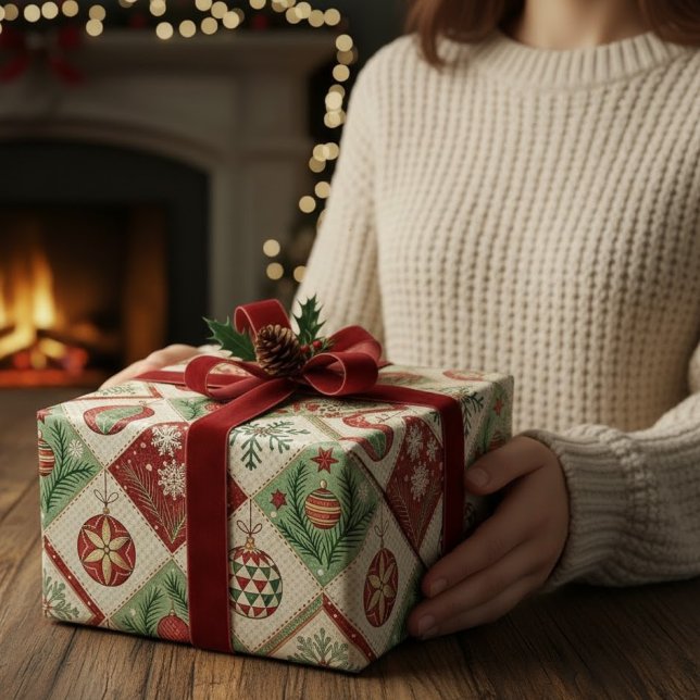 Papier Cadeau Motif de Noël matelassé vintage (Créateur téléchargé)
