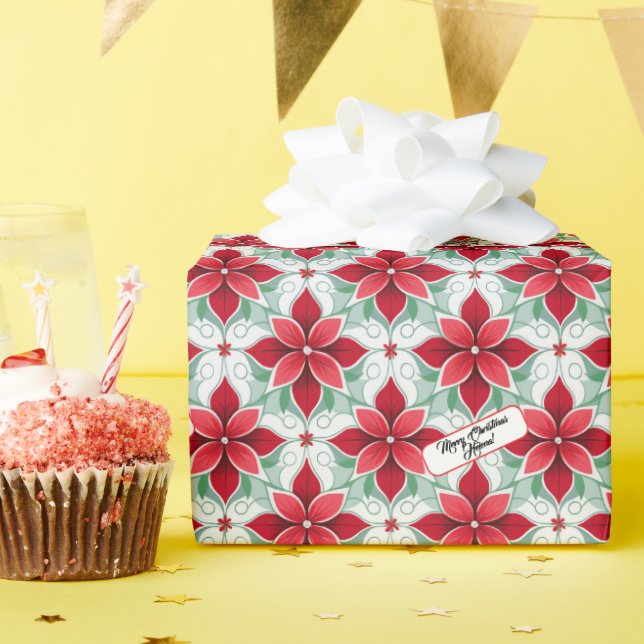 Papier Cadeau Motif de Noël moderne inspiré du poinsettia (Fête d'anniversaire)