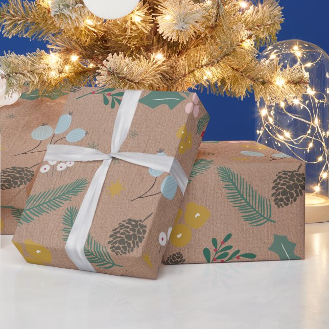Papier Cadeau Motif de Noël moderne surdimensionné Kraft (Vacances)