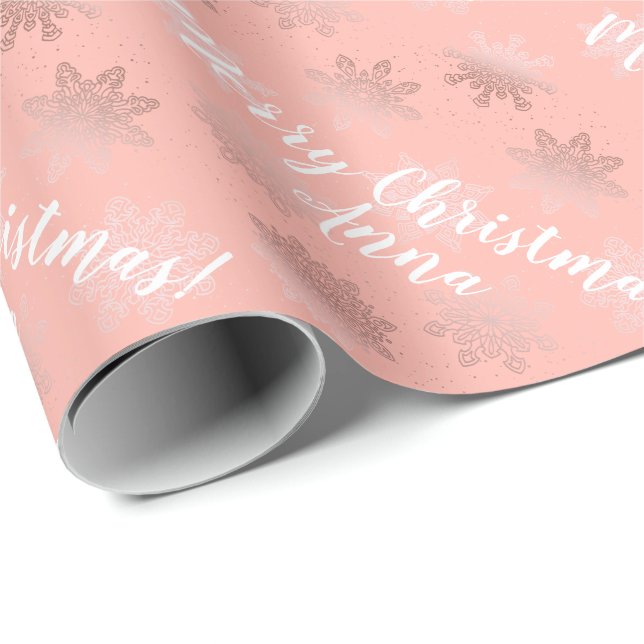 Papier Cadeau Motif de Noël personnalisé par or rose (Coin rond)