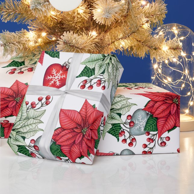 Papier Cadeau Motif de Noël Poinsettia (Vacances)